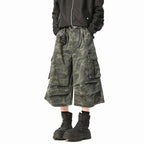 American Camouflage Multi-pocket Loose Cropped Shorts