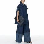 Square Neck Raw Edge Denim Vest Patchwork Jeans Two-Piece Set