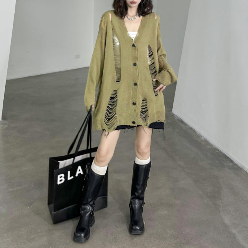Hollow Long Sleeve Knitted Cardigan