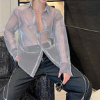Thin Mesh Cutout Long Sleeve Shirt