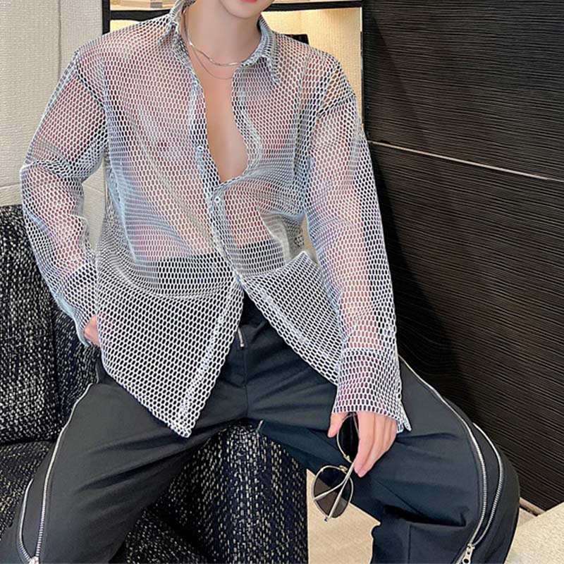 Thin Mesh Cutout Long Sleeve Shirt