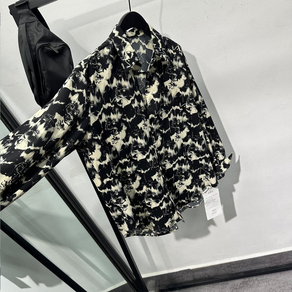 Printed Rhinestone Drape Loose Shirt