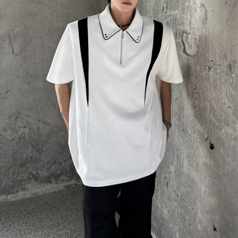 Padded Shoulder Contrast Color Stitching POLO Shirt