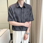 Ice Silk Drape Lapel Floral Shirt