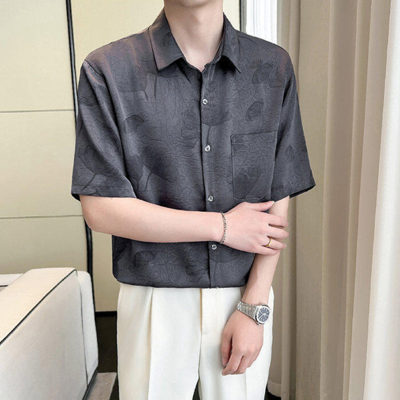 Ice Silk Drape Lapel Floral Shirt