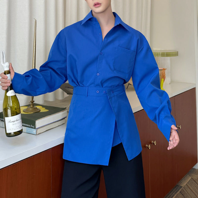 Two-piece Waist-revealing Blue Shirt