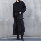 Loose Elastic Waist Wide Leg Fake Two Piece Culottes