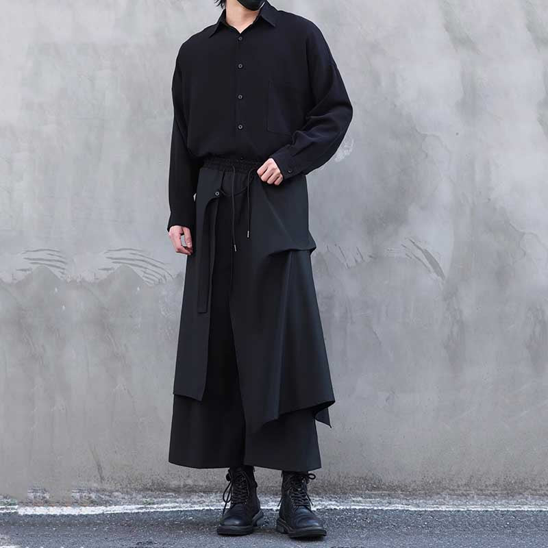 Loose Elastic Waist Wide Leg Fake Two Piece Culottes