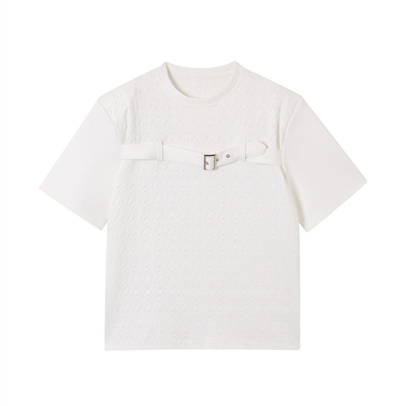 Graphic Round Neck Buttoned T-shirt