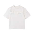 Graphic Round Neck Buttoned T-shirt