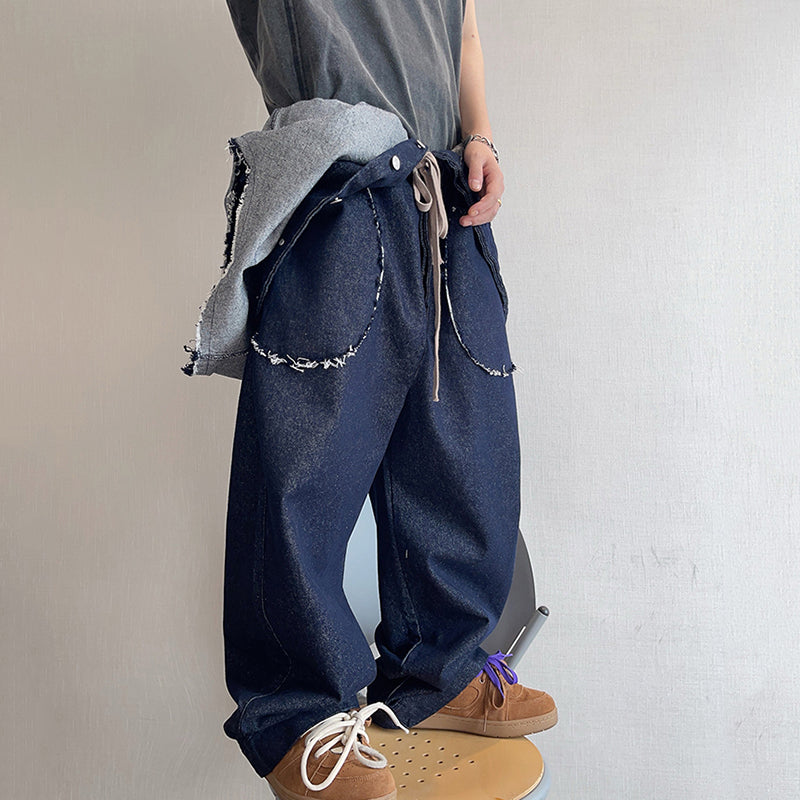 Vintage Loose Raw Edge Sleeveless Jumpsuit Jeans