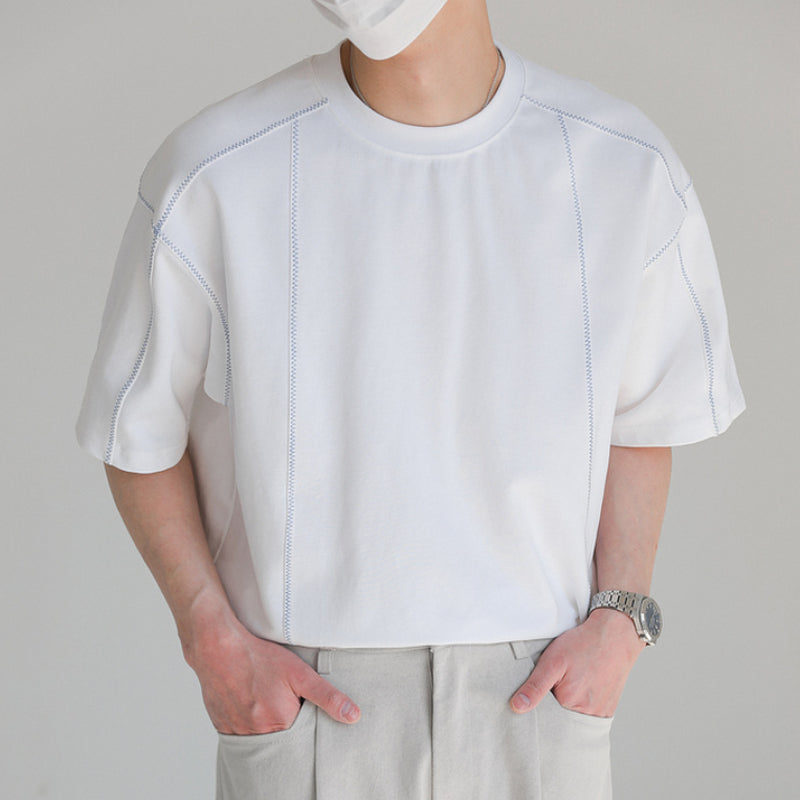 Topstitched Crew Neck Loose T-shirt