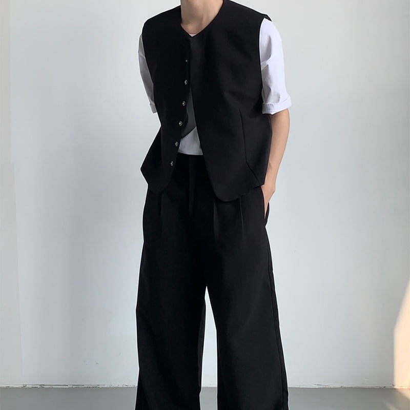 Simple Vest Wide-leg Pants Suit