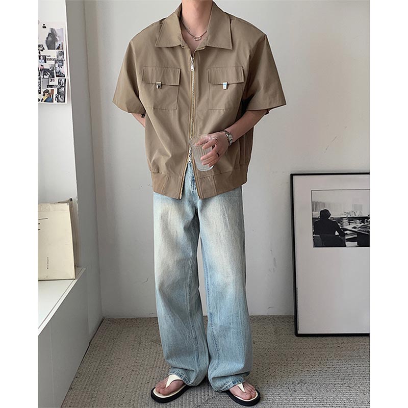 Cropped Shoulder Pads Short Sleeve Cargo Shirts