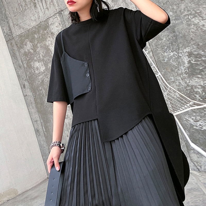 Japanese Casual Two-piece Irregular Short-sleeved Pleated Skirt