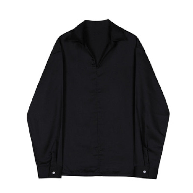 Silky Pullover V-neck Long-sleeved Shirt