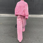 Vintage Washed Distressed Jacket Straight-leg Pants Denim Suit