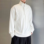 Paneled Leather Turtleneck Zip-up Sweatshirt