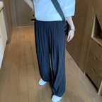 Solid Pleated Ice Silk Thin Loose Trousers