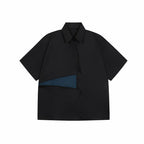 Double Fly Color Block Lapel Collar Shirt