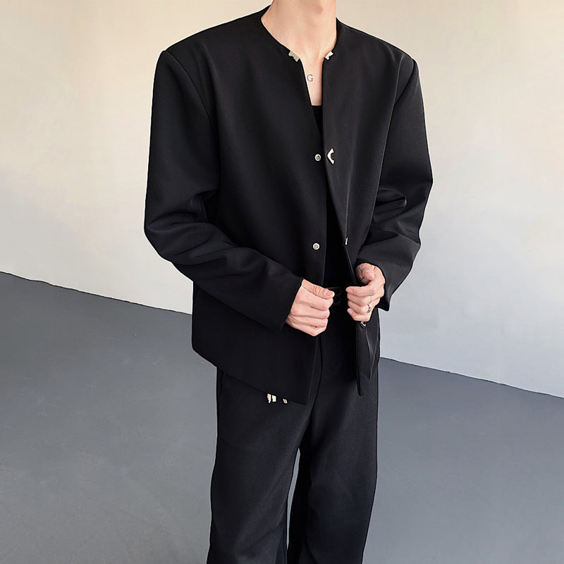 Metal Button V-neck Short Suit Jacket