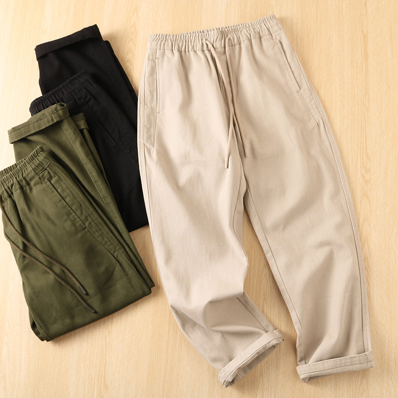 Thick Brushed Cotton Loose Straight Pants