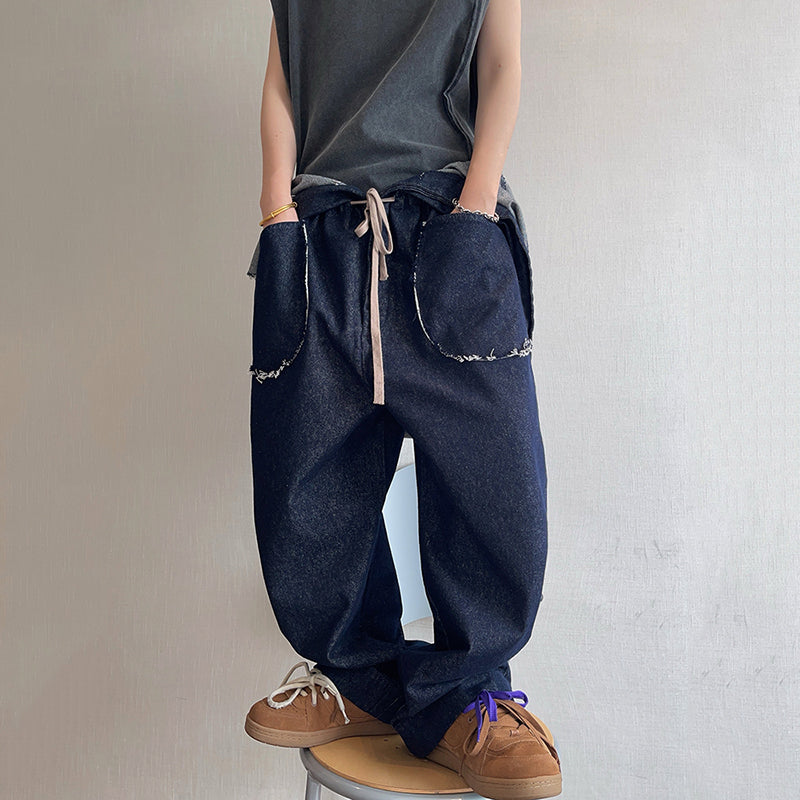 Vintage Loose Raw Edge Sleeveless Jumpsuit Jeans