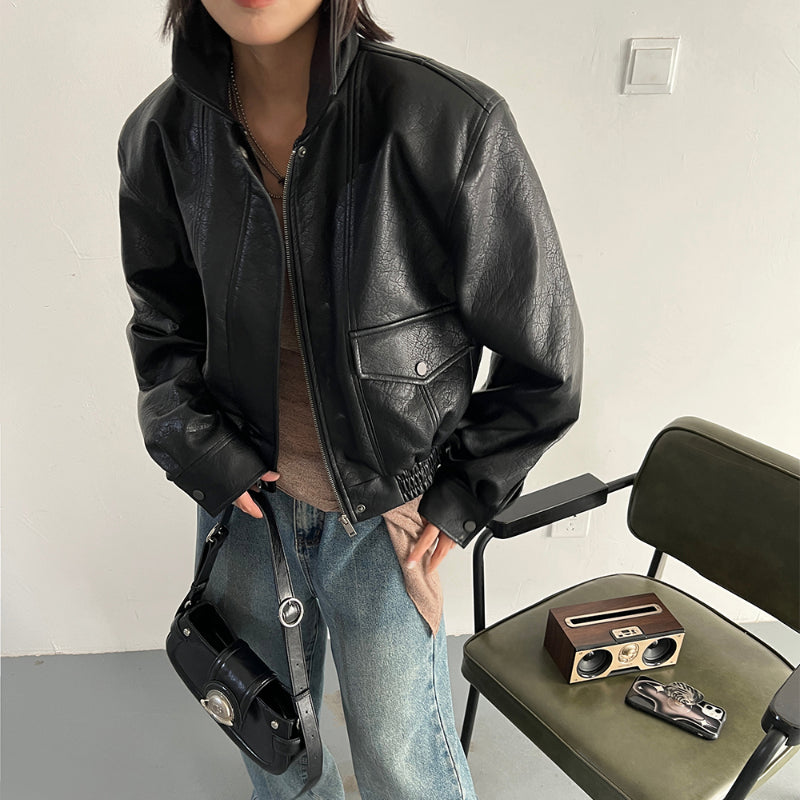 Short Vintage Leather Jacket