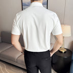 Summer Stand Collar Ice Silk Casual Waffle Shirt