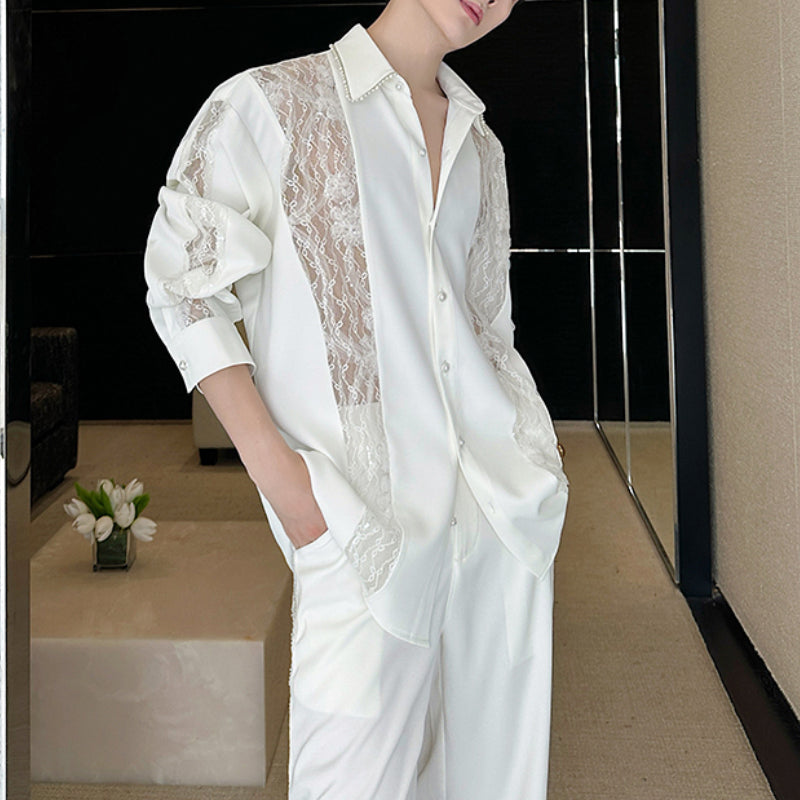 French Lace Panelled Cut-out Shirt