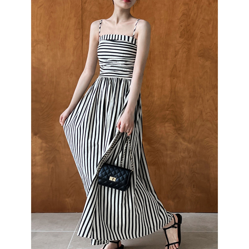 Striped Tube Top Suspender Dress