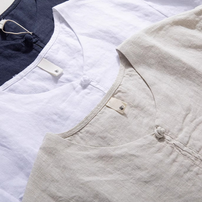Button Loose Casual Round Neck T-shirt