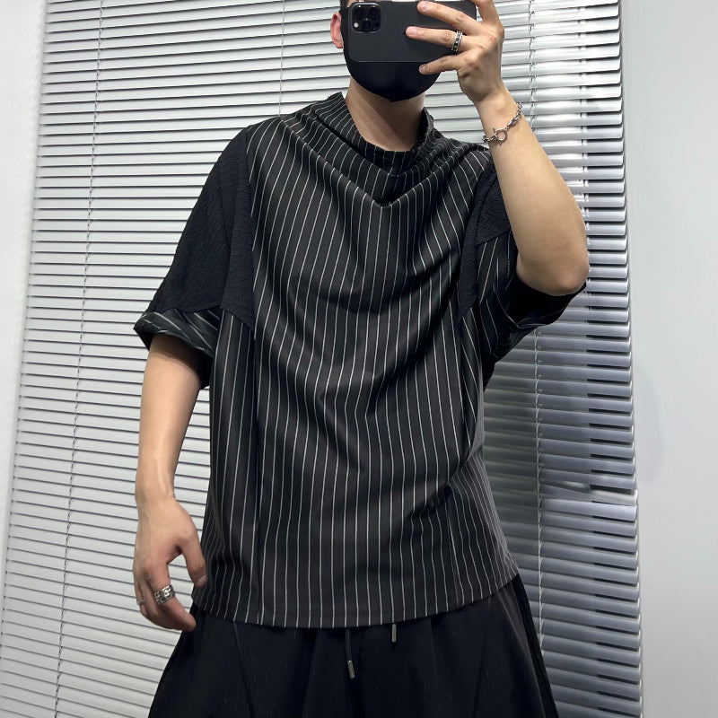 Striped Batwing Sleeve Turtleneck Shirt