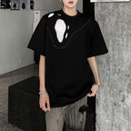 Padded Shoulder Loose Ripped Mesh T-shirt
