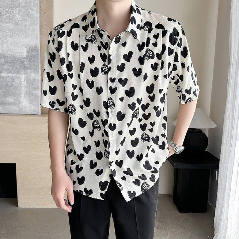 Ice Silk Loose Casual Heart Print Shirt