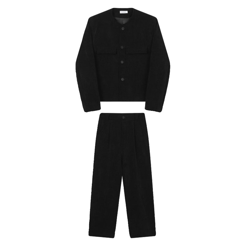 Collarless Suit Jacket Wide-leg Trousers Two-piece Suit