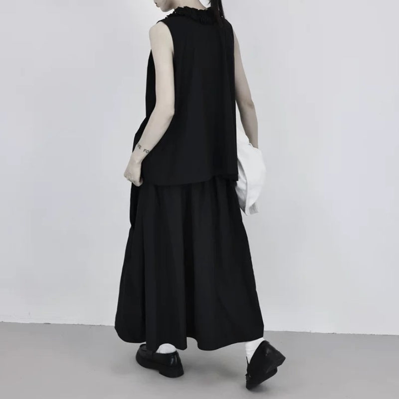 Loose-fitting Sleeveless Ruffled Shirt Vest
