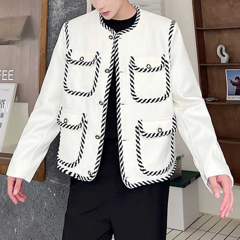 Contrasting Color Panel Web Embellished Coat