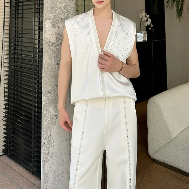 Gypsophila Brocade Rhinestone Sleeveless Shirt Vest