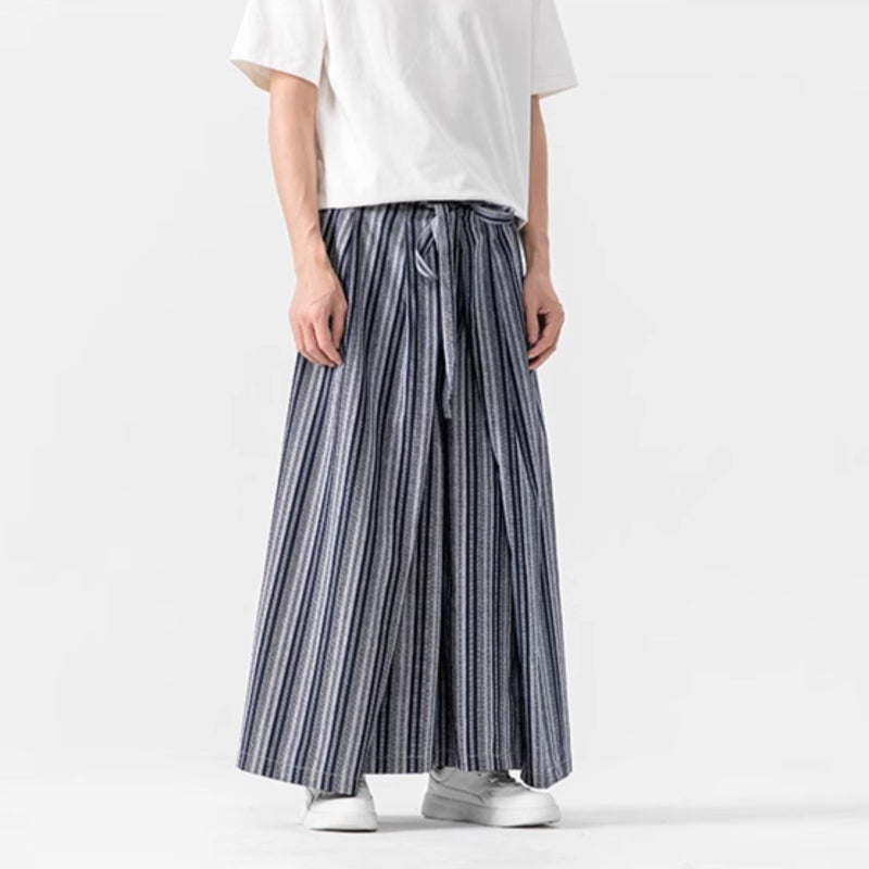 Vintage Striped Linen Thin Loose Wide Leg Culottes
