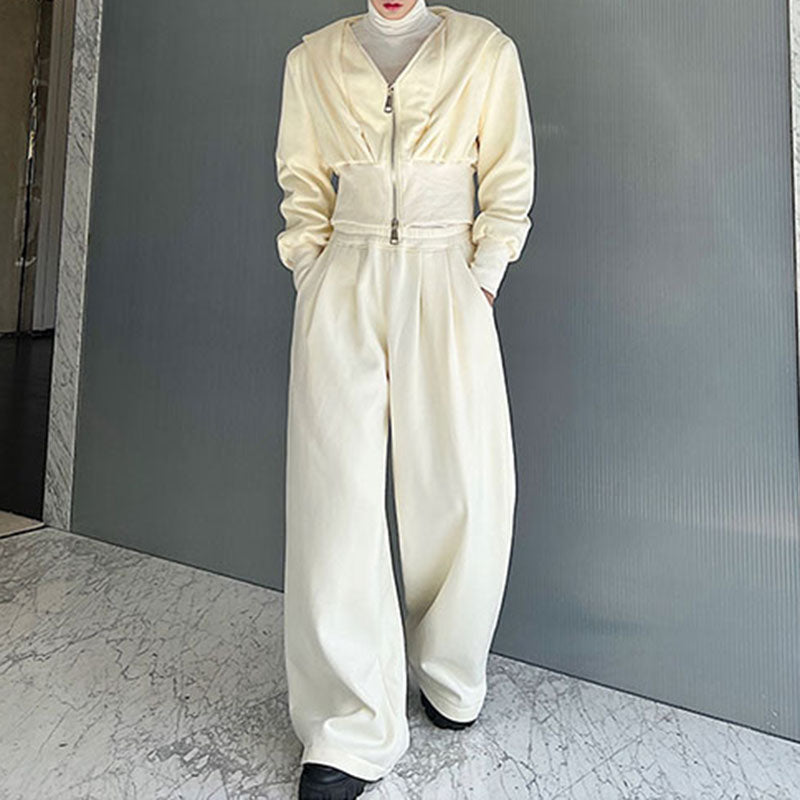 Retro Knit Cropped Sweater Wide-Leg Trousers Two-Piece Set