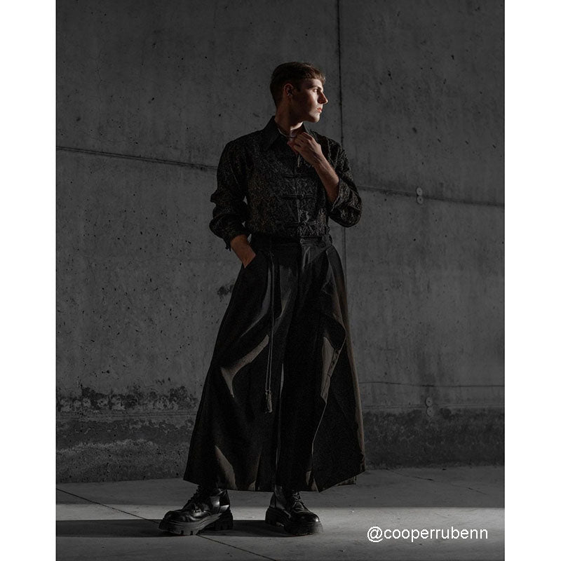 Spliced Wide-leg Loose Black Casual Trousers