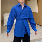 Two-piece Waist-revealing Blue Shirt