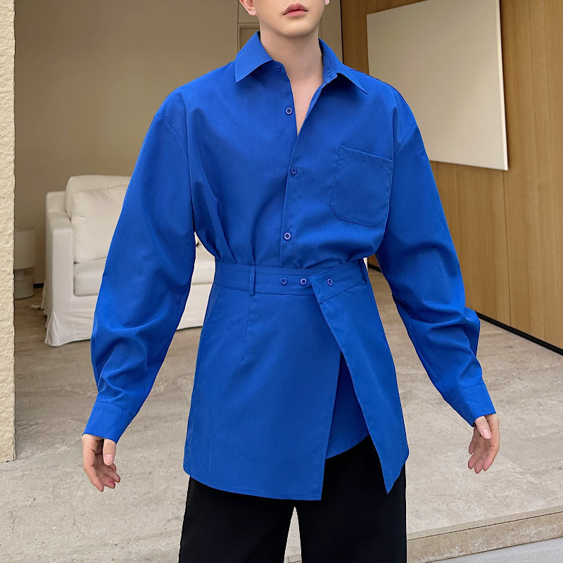 Two-piece Waist-revealing Blue Shirt