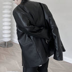 Metal Buckle Decorated Shoulder Pads PU Leather Jacket