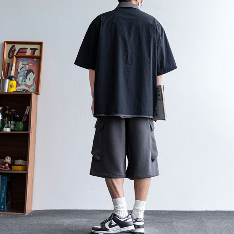 Middle Pleated Multi-pocket Cropped Sweatpants