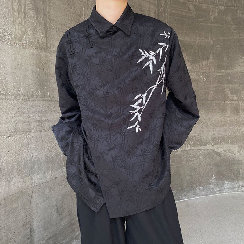 Retro Jacquard Embroidered Bamboo Long Sleeve Shirt