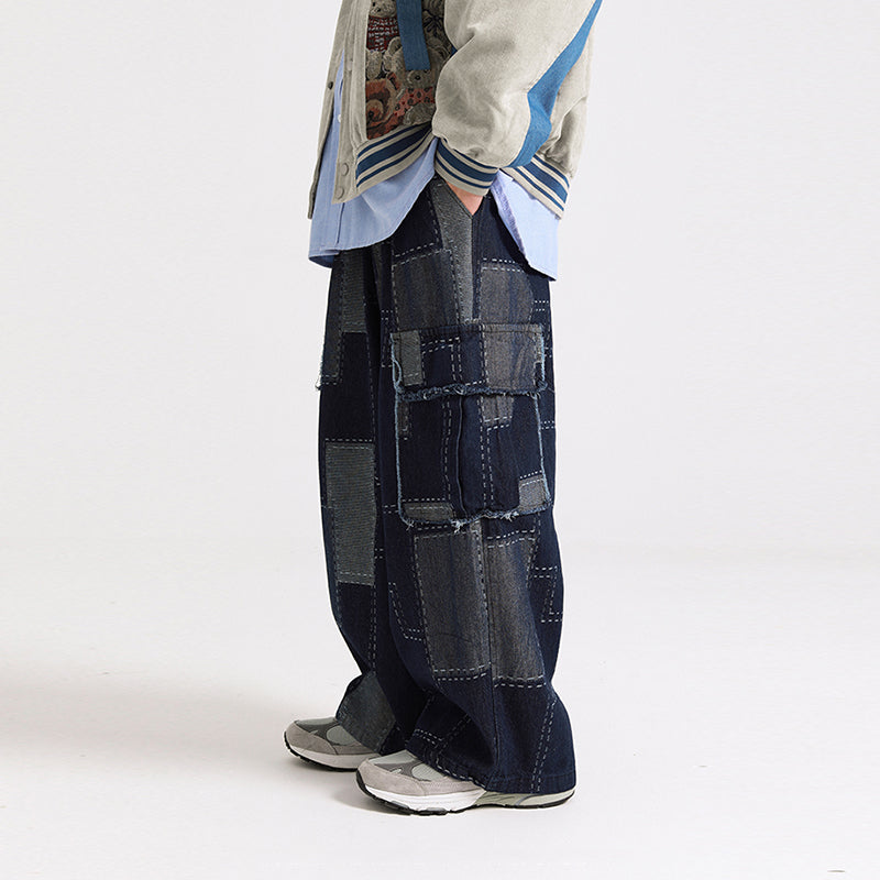American Retro Patchwork Loose Wide-leg Jeans