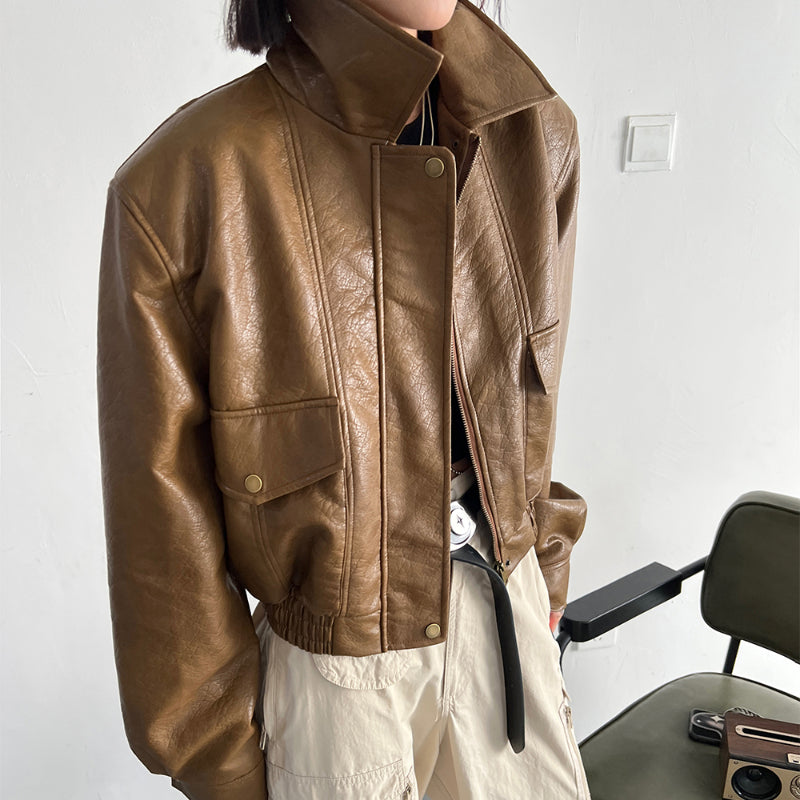 Short Vintage Leather Jacket