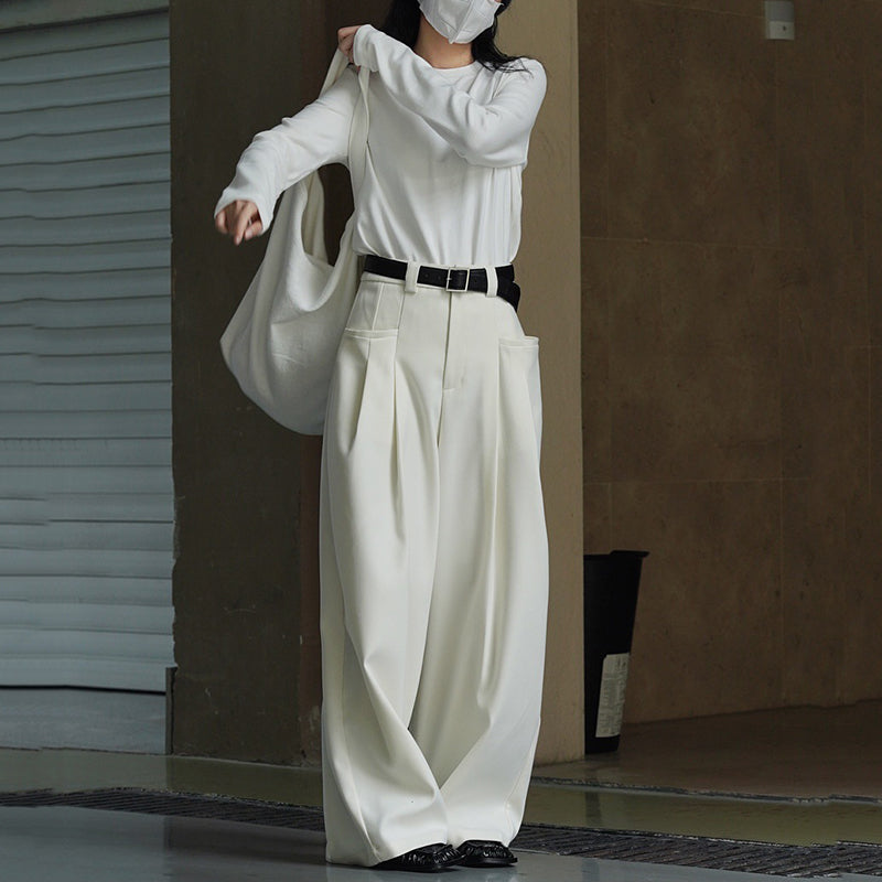 Double Pleat Wide-leg High-rise Tailored Trousers